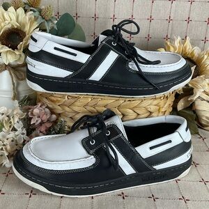 Timberland Boat Shoes Mens Size 11.5 Black & White Leather Deck Shoes PreLoved